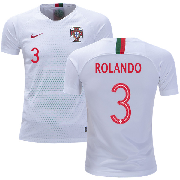 Portugal #3 Rolando Away Kid Soccer Country Jersey